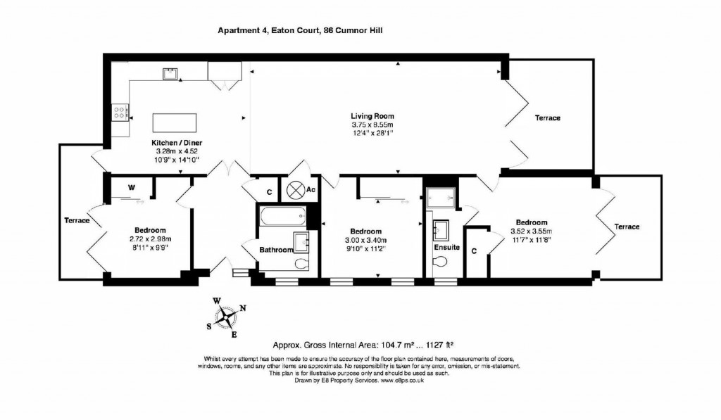 Floorplans For Apartment 4 Eaton Court, 86 Cumnor Hill, Oxford